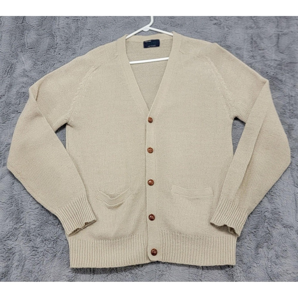Vintage Arrow Sweater Mens L (Fits Med) Beige Acrylic Knit Cardigan Grandpa 80s